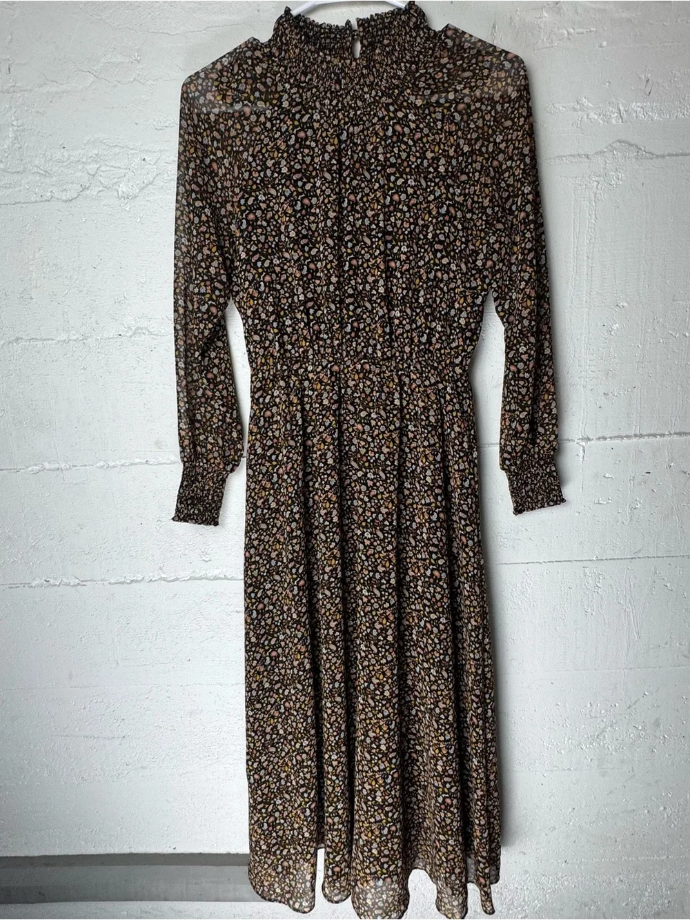 MADEWELL Georgette Smocked-Neck Midi Dress Folktale Paisley XXS XS‎